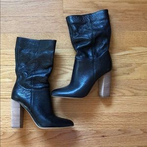 Black leather boots.